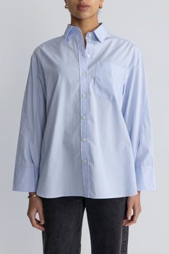 Dan LS Oversized Striped Cuf Shirt - Cashmere Blue Stripes