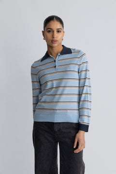 Thea Ls Knit Merino Collar Neck - Cerulean Birch + Outer Space