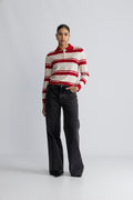 Thea Ls Knit Merino Collar Neck - Birch Savvy Red + Outer Space