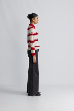 Thea Ls Knit Merino Collar Neck - Birch Savvy Red + Outer Space