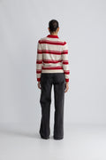 Thea Ls Knit Merino Collar Neck - Birch Savvy Red + Outer Space