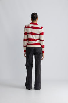 Thea Ls Knit Merino Collar Neck - Birch Savvy Red + Outer Space