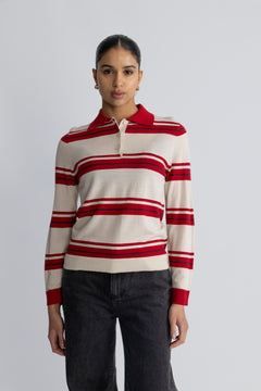 Thea Ls Knit Merino Collar Neck - Birch Savvy Red + Outer Space