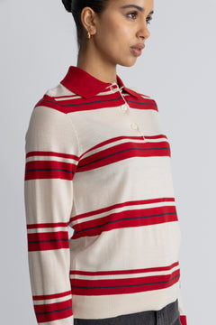 Thea Ls Knit Merino Collar Neck - Birch Savvy Red + Outer Space