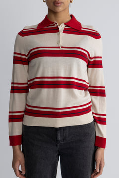 Thea Ls Knit Merino Collar Neck - Birch Savvy Red + Outer Space