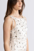 Printed Satin Gathered Long Dress - Egret