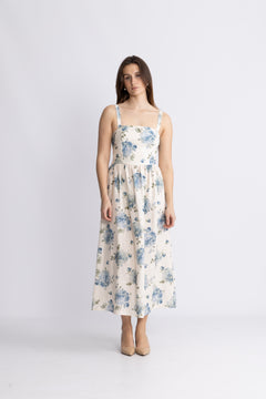 Vera Midi Dress - Cecile Floral - Pale Blue