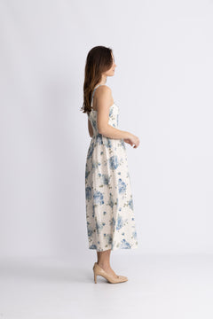 Vera Midi Dress - Cecile Floral - Pale Blue