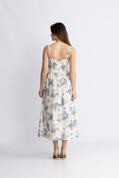 Vera Midi Dress - Cecile Floral - Pale Blue