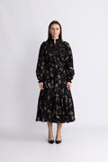 Cotton Slub Midi Dress - Midnight Petal