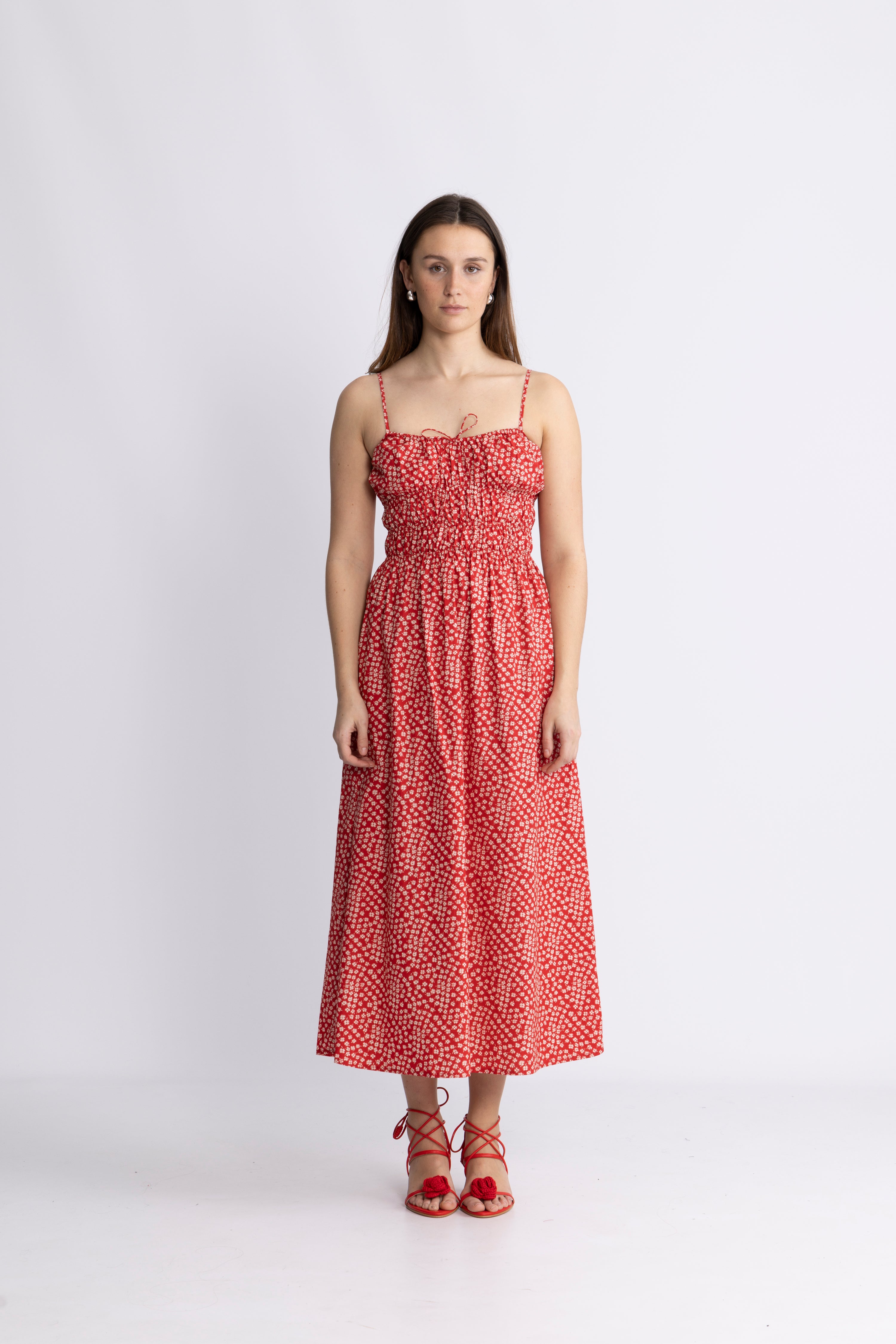Marianne Midi Dress - Allura Floral - Red