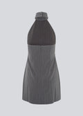 Emilia Halterneck Dress - Grey Pinstripe