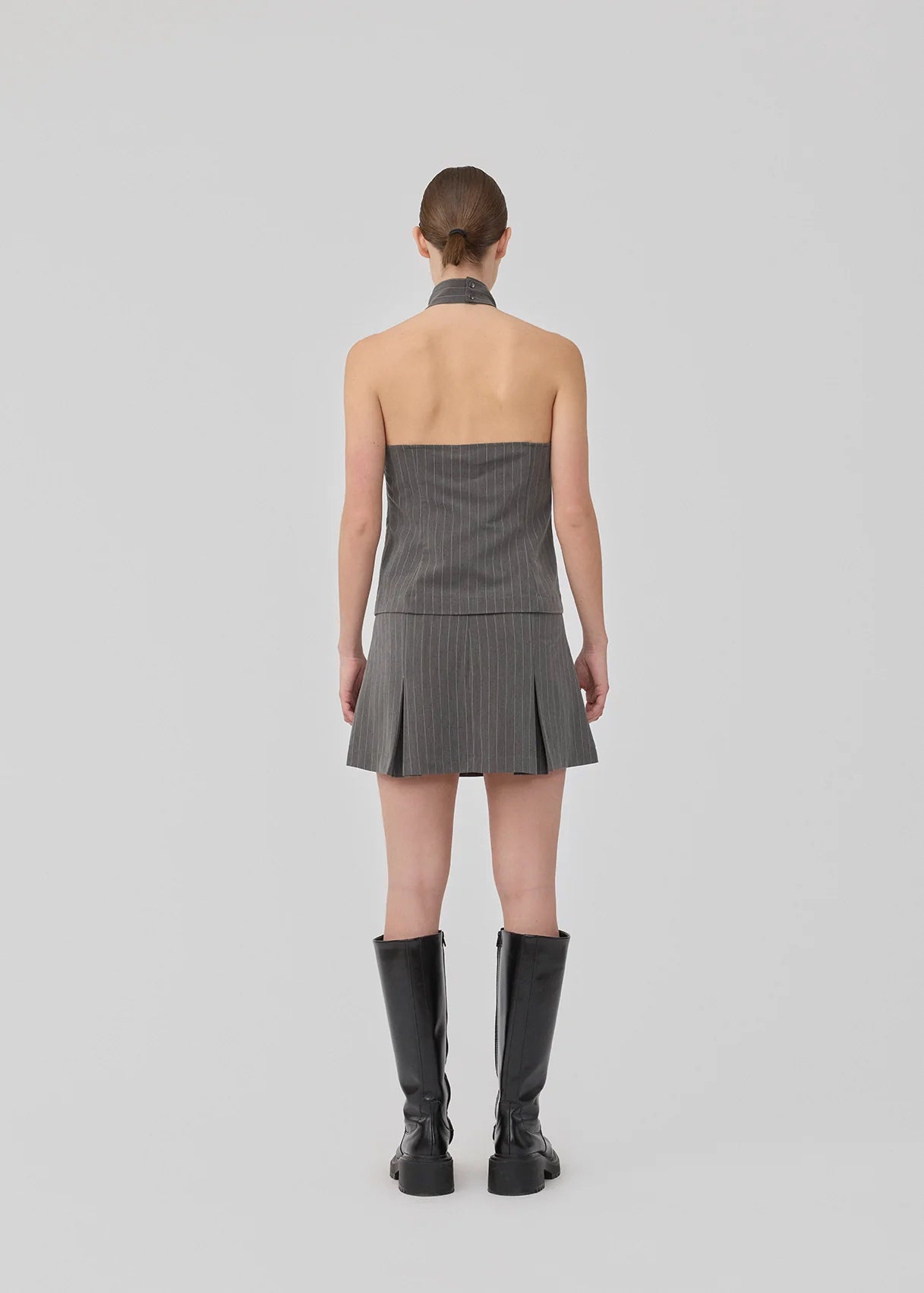 Emilia Tie Top - Grey Pinstripe