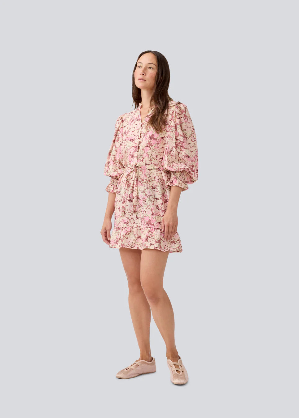 Melia Print Ls Dress - Pink Blossom
