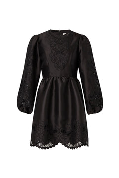 Molly Broderie Anglaise Scallop Hem Mini Dress - Black