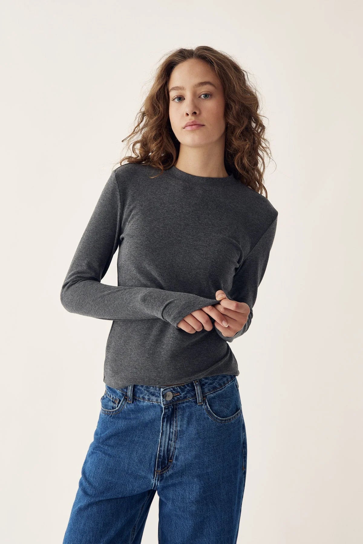 Lidie Ls Top - Dark Grey Melange