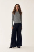 Luana Top - Ivory Black Stripe