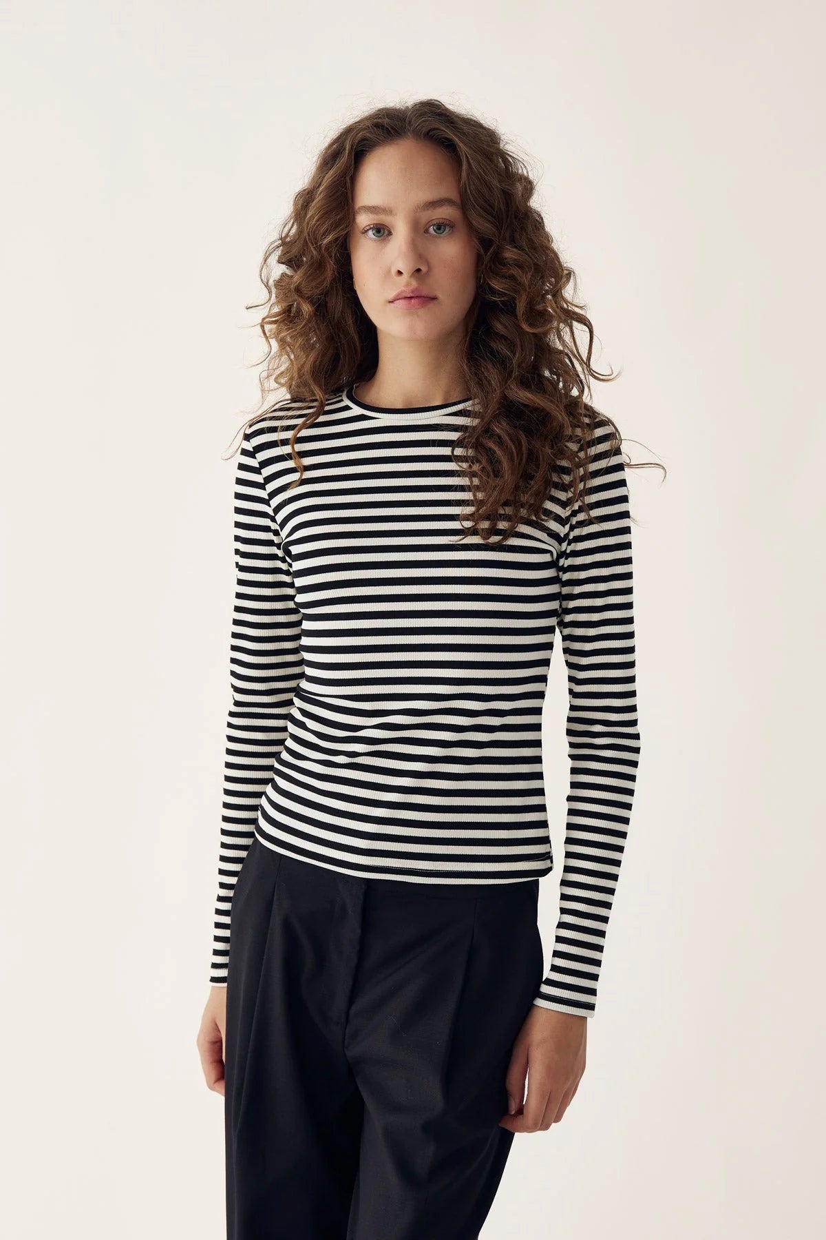 Luana Top - Ivory Black Stripe