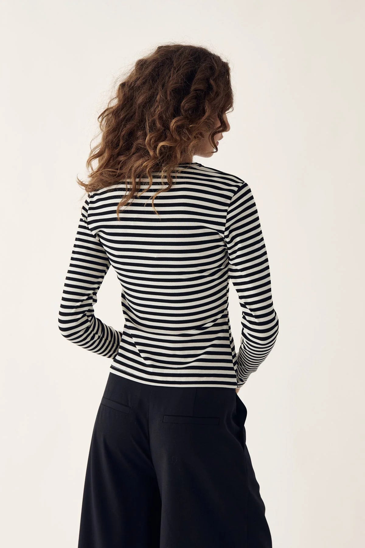 Luana Top - Ivory Black Stripe