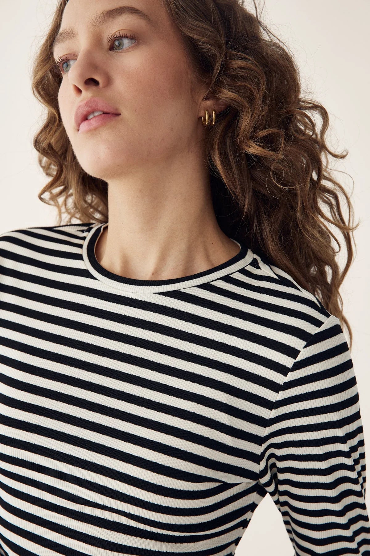 Luana Top - Ivory Black Stripe