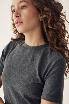 Lidie Ss Top - Dark Grey Melange
