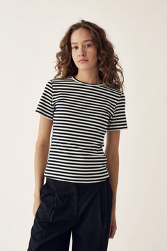 Lizzy Top - Ivory Black Stripe