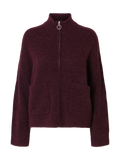 Sia Ras Ls Knit Zipper Cardigan - Fig Melange