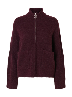 Sia Ras Ls Knit Zipper Cardigan - Fig Melange