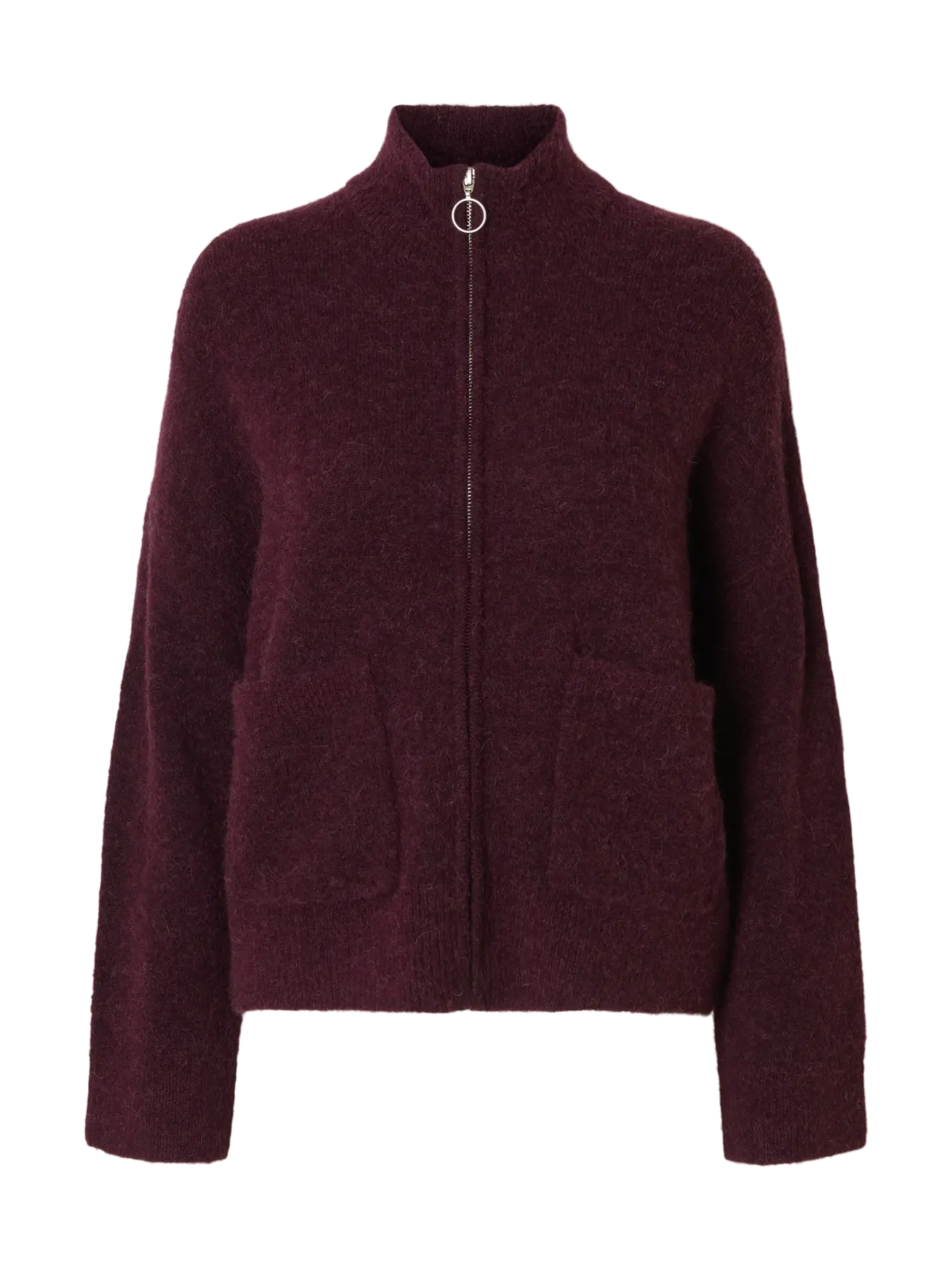 Sia Ras Ls Knit Zipper Cardigan - Fig Melange