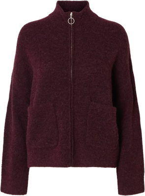 Sia Ras Ls Knit Zipper Cardigan - Fig Melange