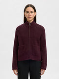 Sia Ras Ls Knit Zipper Cardigan - Fig Melange