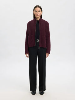 Sia Ras Ls Knit Zipper Cardigan - Fig Melange