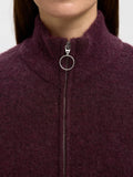 Sia Ras Ls Knit Zipper Cardigan - Fig Melange