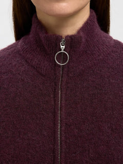 Sia Ras Ls Knit Zipper Cardigan - Fig Melange