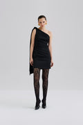 Nelly Draped One Shoulder Mini Dress - Black