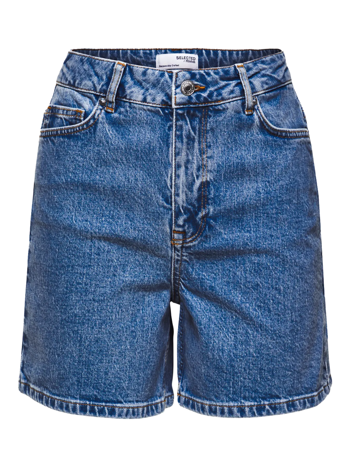 Krista Hw Mid Blue Denim Shorts - Medium Blue Denim
