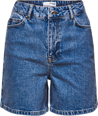 Krista Hw Mid Blue Denim Shorts - Medium Blue Denim