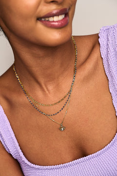 Lapis Bead & Evil Eye Multi Row Necklace - Lapis