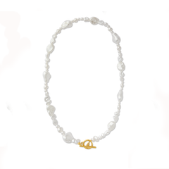 Statement Organic Mixed Pearl T-Bar Necklace - Pale Gold