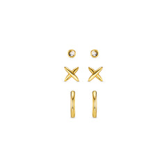 Polished Cross & Micro Hoop 6 Pack - Gold