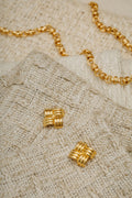 Statement Woven Square Stud Earrings - Gold
