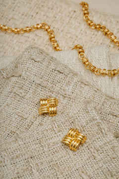 Statement Woven Square Stud Earrings - Gold