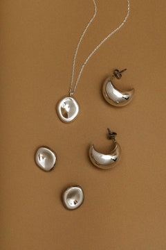 Statement Domed Tapered Earring - Silver