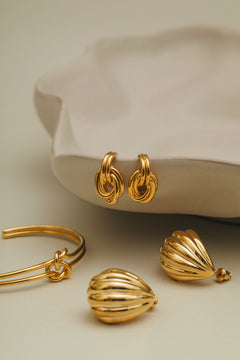 Statement Voluminous Curved Drop Earring - Gold