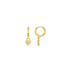 Pave Heart Locket Micro Hoops - Pale Gold