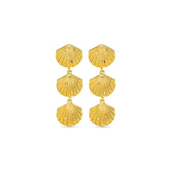 Statement Embellished Shell Drop Earrings - Pale Gold