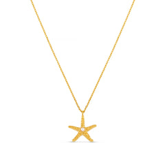 Starfish & Pearl Charm Necklace - Pale Gold