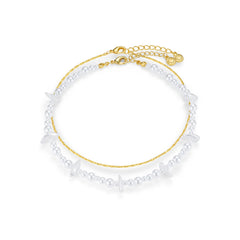 Mixed Pearl & Chip 2 Row Anklet  - Pale Gold