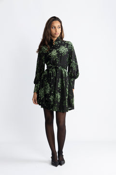 Saga Velvet Flower Dress - Green Winter Velvet