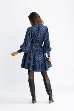 Delphine Denim Flower Dress - Navy